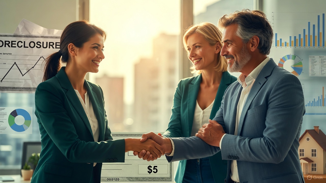 Family receiving surplus funds check